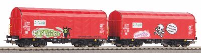 Piko H0 - 58257 - 2er Set Schiebeplanenwagen Shimmns mit Graffiti Caib NS VI - Artikelbild