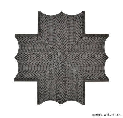 Vollmer H0 - 48241 - H0 Straßenplatte Kopfsteinpflaster aus Steinkunst, X-Kreuzung, L 15 x B 15 cm - Artikelbild
