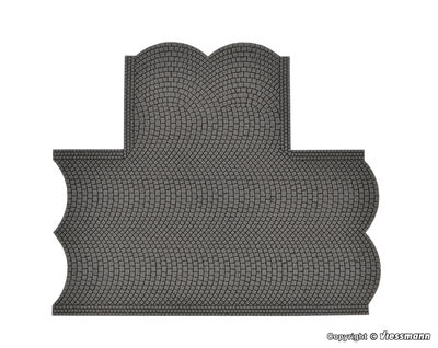Vollmer H0 - 48243 - H0 Straßenplatte Kopfsteinpflaster aus Steinkunst, 90°-Einmündung, L 15,5 x B 13 cm - Artikelbild