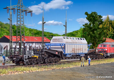 Kibri H0 - 16504 - H0 Waggon UNION Schienentiefladewagen Uaai 819 mit CASTOR-Behälter - Artikelbild