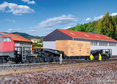 Kibri H0 - 16510 - H0 Waggon UNION Schienentiefladewagen Uaai 819 mit Übersee Holzkiste - Artikelbild