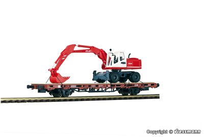 Kibri H0 - 26258 - H0 Niederbordwagen mit ATLAS Radbagger, Fertigmodell **Auslauf** - Artikelbild
