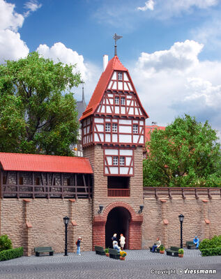 Kibri H0 - 38914 - H0 Stadtmauer mit Fachwerkturm in Weil - Artikelbild