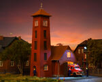 Kibri H0 - 39210 - H0 Feuerwehrhaus Bahlburg-Lüneburg mit Fahrzeug Ford FK 2500 - Artikelbild
