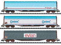 Trix N - 15375 - Schiebeplanenwagen-Set Mineralwassertransport